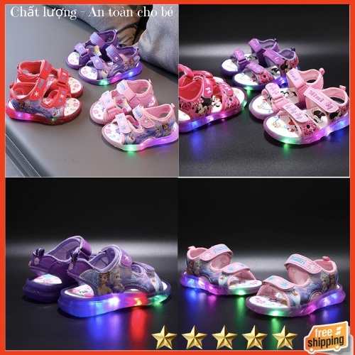 Giày sandal bé gái Elsa, Mickey, Kitty có đèn Led cho bé từ 1 - 7 tuổi