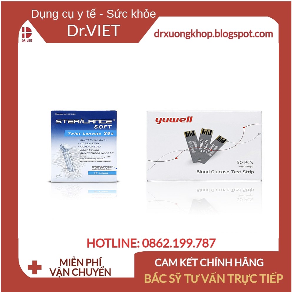 Que thử đường huyết Yuwell 710 (1 hộp 50 que+1 hộp 50 kim)-Giúp theo dõi và kiểm tra lượng đường huyết thật nhanh chóng