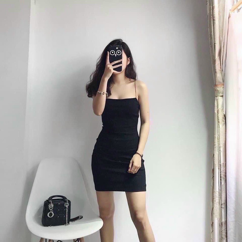 Váy Body Đen 2 Dây Ống Bún Form Chuẩn Tôn Dáng V-0001-babytee