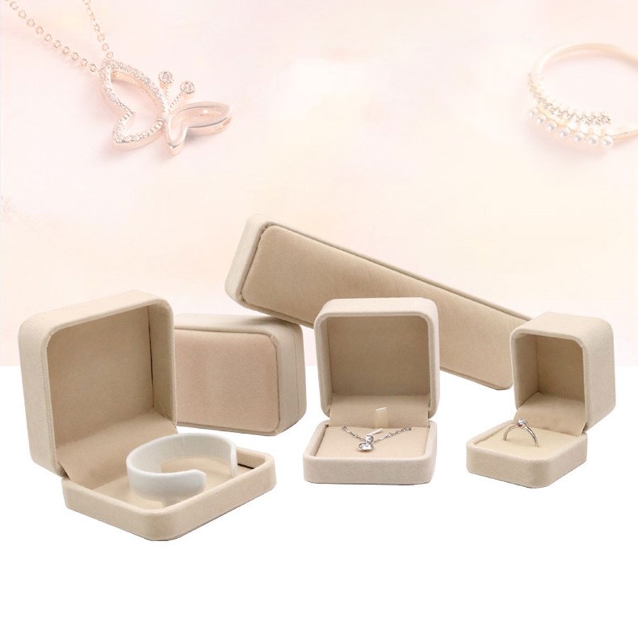 [H4NF-Giá xưởng] Bộ 5 hộp Vòng tay cổ mặt dây nhẫn bông tai đựng trang sức bọc nhung cao cấp kiểu nắp gập bo tròn cạnh