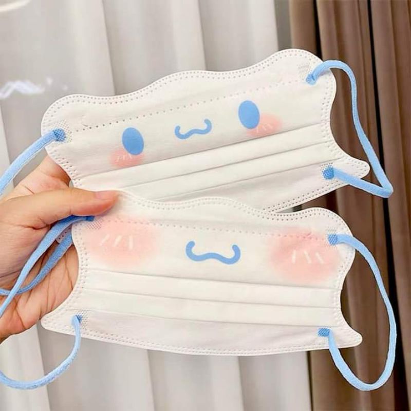 [ Hàng Sẵn ] COMBO 50 chiếc khẩu trang in hình mặt cute đóng riêng từng chiếc người lớn