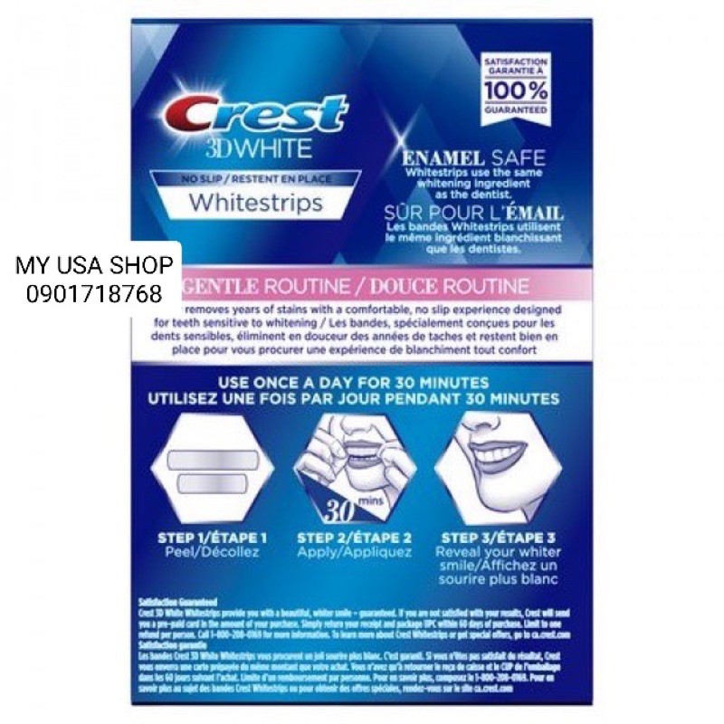 Miếng dán trắng răng Crest ❤️ Miếng dán răng Crest 3D White 1 Hour Express/Whitestrips Gentle Routine