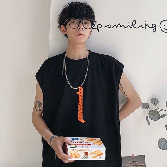 Áo thun sát nách in chữ trẻ trung thời trang cho nam