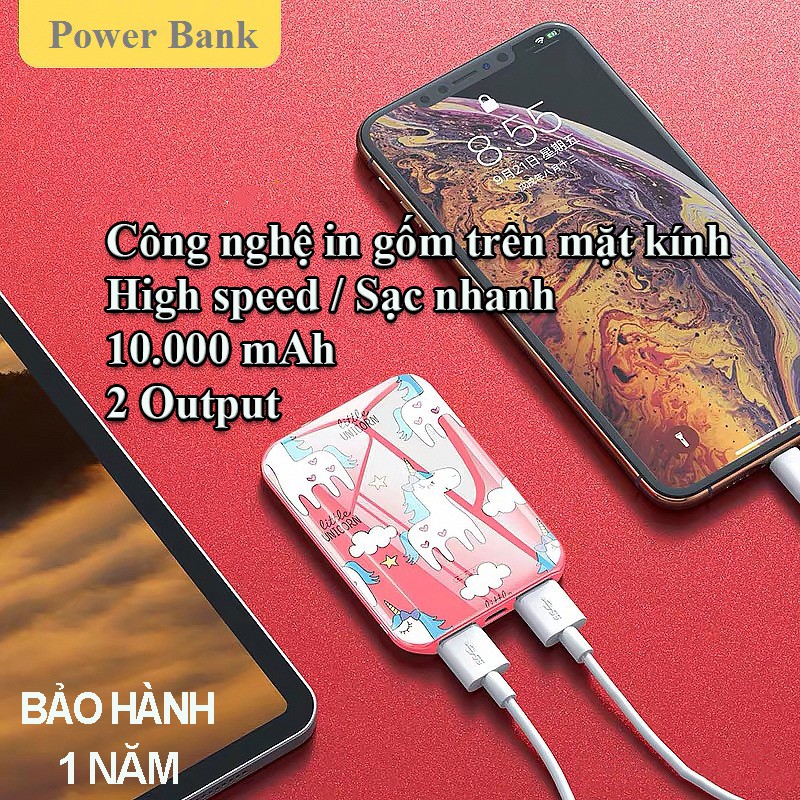 Sạc dự phòng HighSpeed 2 cổng Output 10.000 mAh mặt kính bóng hình siêu kute nhỏ gọn