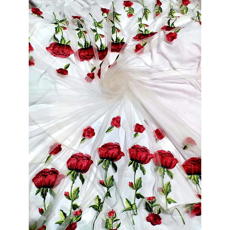 Lưới thêu hoa hồng