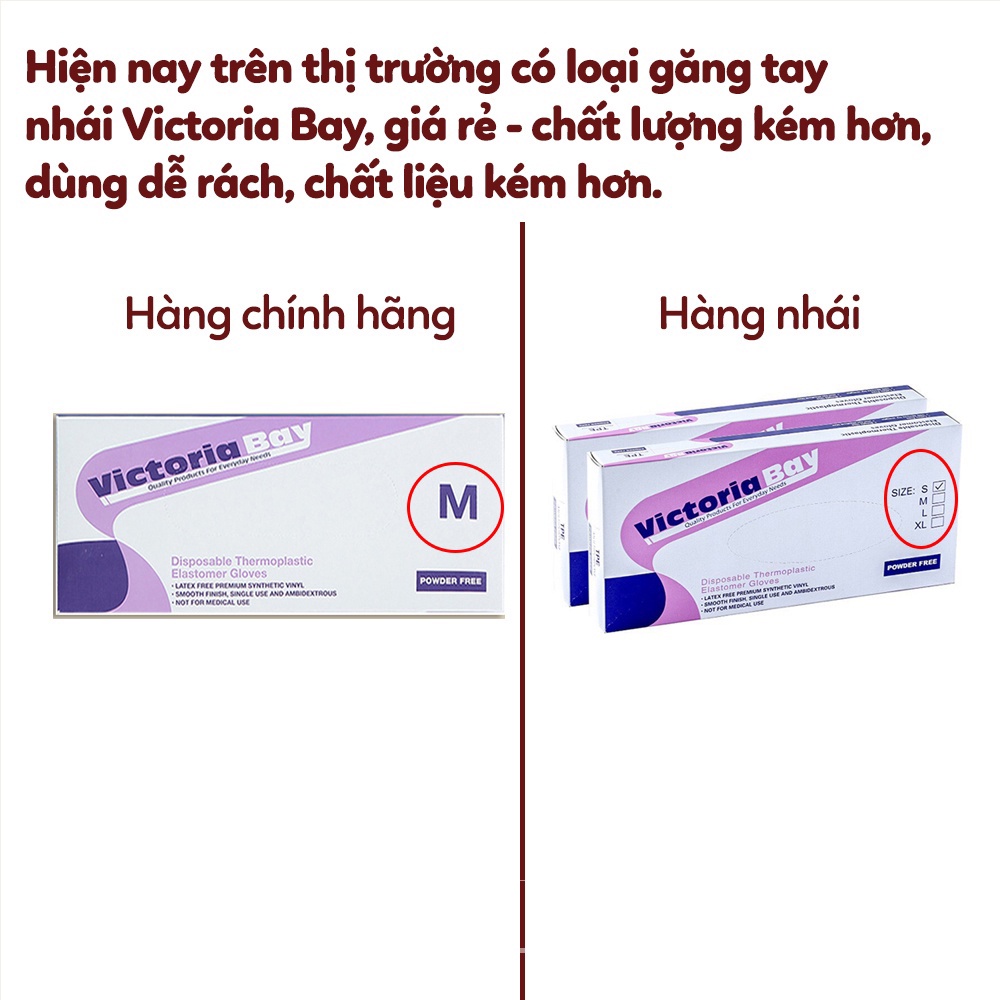 [CHÍNH HÃNG] Găng tay Victoria Bay chất liệu TPE siêu dai Găng tay cao su rửa bát nấu ăn vệ sinh không bột hộp 100 cái