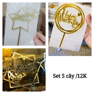 Set 5 cây cắm mica Happy birthday, love,...
