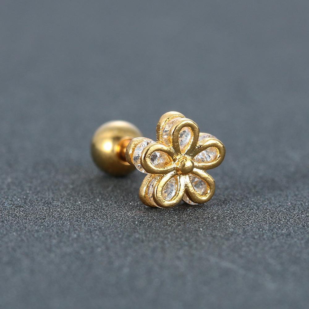 NIUYOU 1 Khuyên Xỏ Sụn Tai Bằng Thép Không Gỉ Hình Hoa Và Tháp Eiffel Thời Trang CZ 1PC