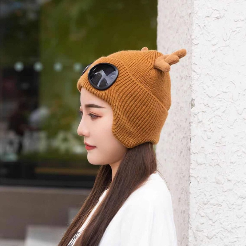 Mũ Phi Công Dệt Kim Hình Sừng Hươu Đáng Yêu Thời Trang Mùa Đông Cho Người Lớn
