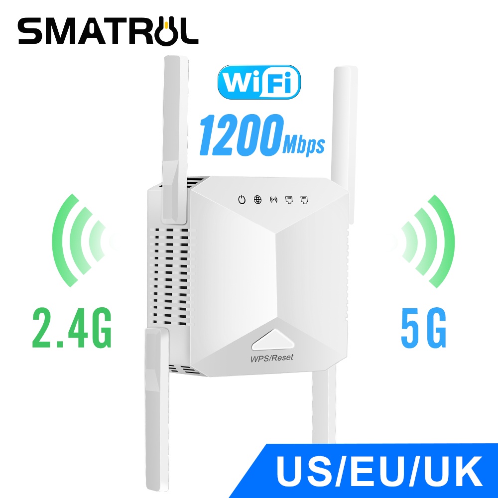 Bộ phát wifi SMATRUL 5Ghz 2.4G không dây kích sóng 1200Mbps 2.4G băng mở rộng 5G khuếch đại tín hiệu wifi 4 ăng-ten