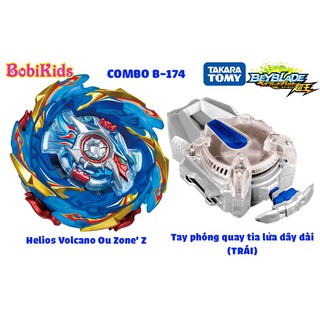 (Bán lẻ B174) 1 Con Quay Helios Volcano + 1 Tay Phóng Quay tia lửa dây dài (TRÁI) TAKARA TOMY