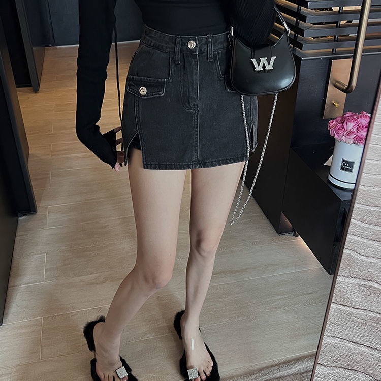 Quần đùi giả váy IELGY denim lưng cao thời trang quyến rũ dành cho nữ