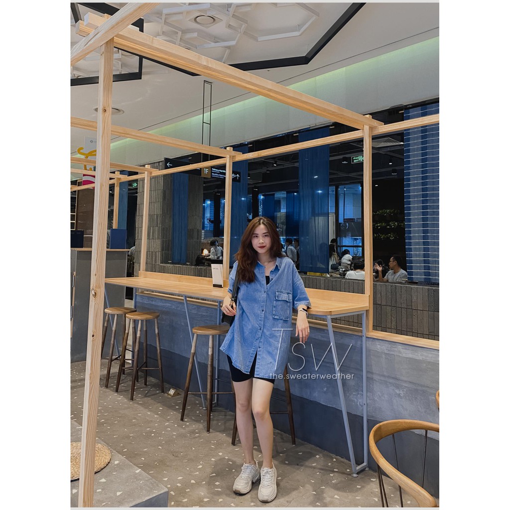 [Mã WASKT304 giảm 15% tối đa 30K đơn 99K] Áo sơ mi denim cộc tay oversize 2 mẫu dày & mỏng ( Ảnh thật ) | BigBuy360 - bigbuy360.vn