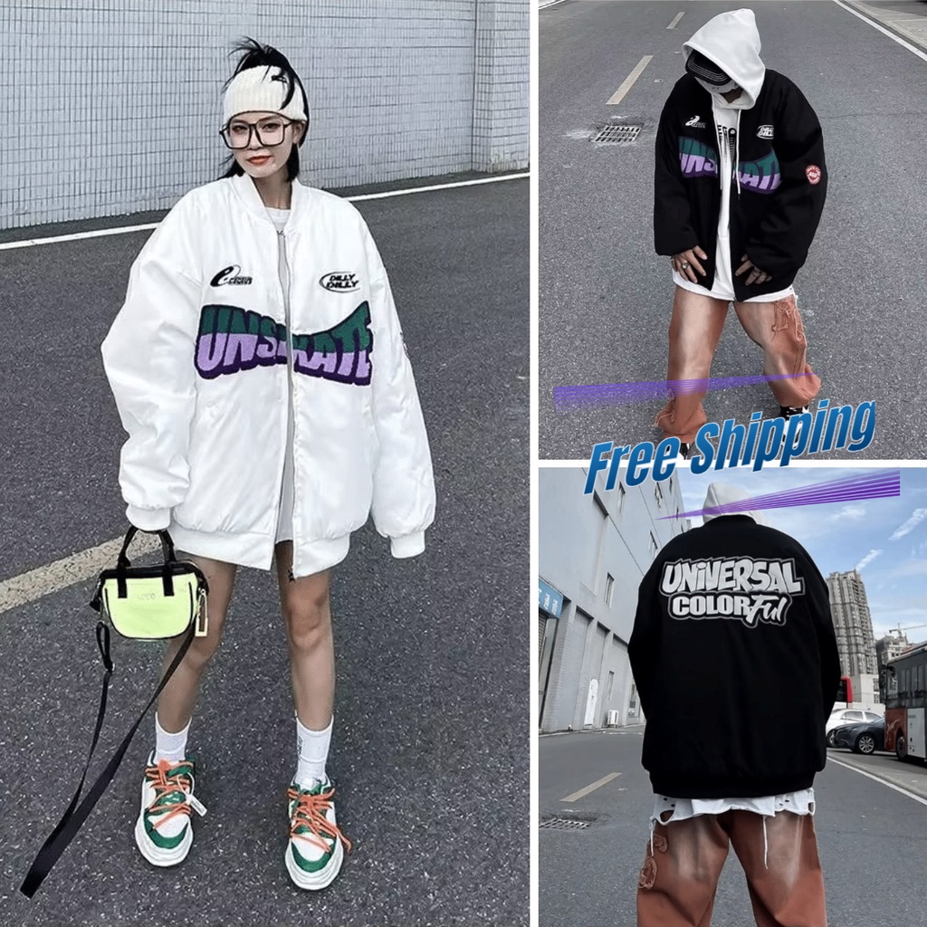 [Spot] Áo Khoác Bóng Chày In Chữ Phong Cách Hip Hop Hàn Quốc Mỹ Thời Trang Thường Ngày Cho Unisex