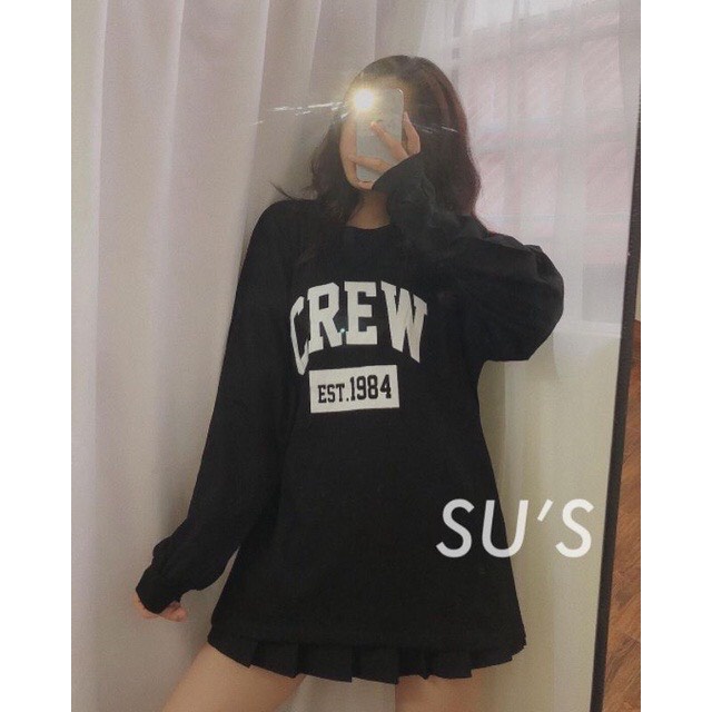 Áo thu đông nữ dài tay cổ tròn CREW 1984 dáng thụng phong cách Nano Ulzzang | BigBuy360 - bigbuy360.vn
