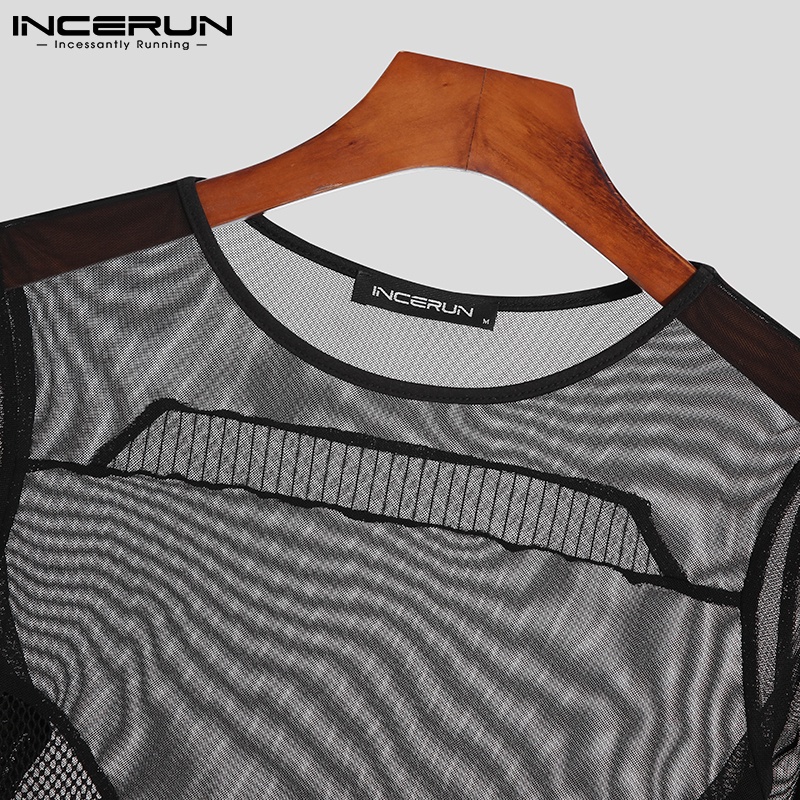 Bộ áo liền quần INCERUN tay dài xuyên thấu gợi cảm cho nam