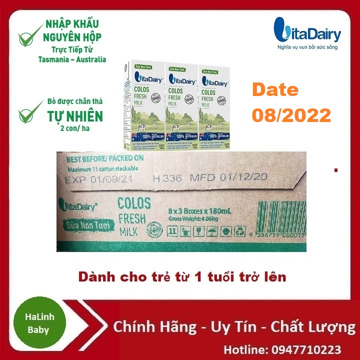 Sữa non tươi VitaDairy Colos Fresh Milk 180ml [Thùng 24 hộp]