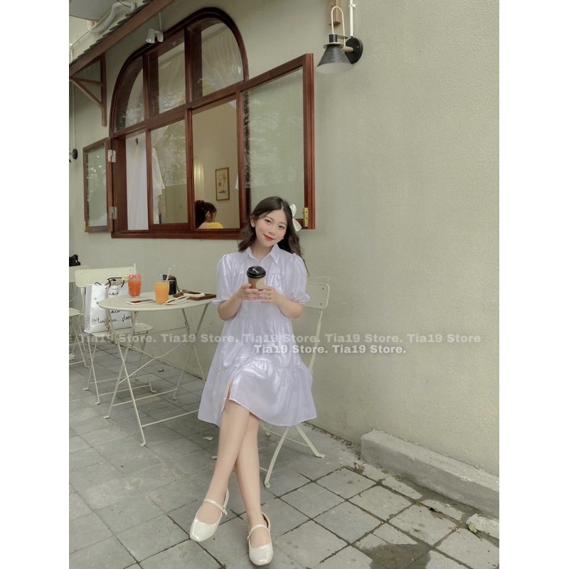 Váy trắng babydoll cổ sơmi tầng Tia19. Đầm dáng xoè form rộng ulzzang ( Ảnh thật) | BigBuy360 - bigbuy360.vn
