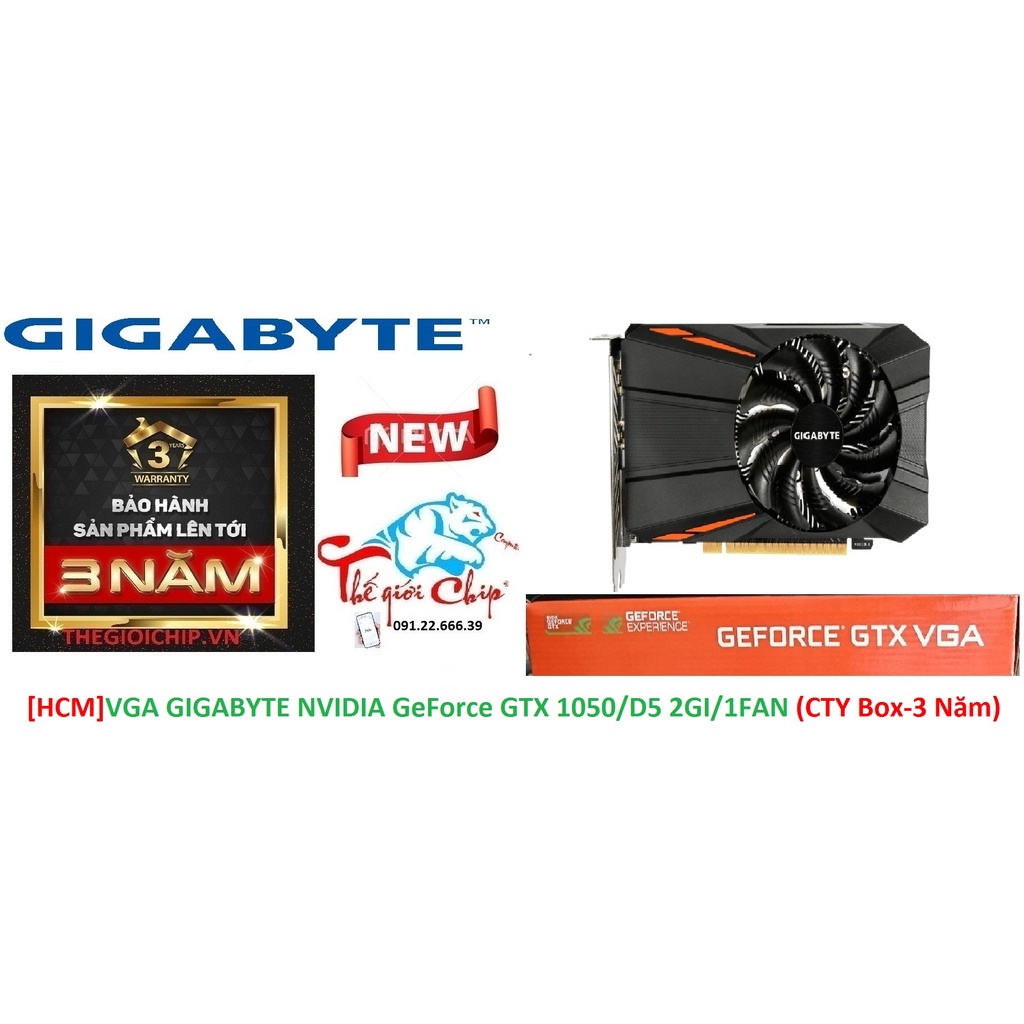 [HCM]VGA (Cạc màn hình) GIGABYTE NVIDIA GeForce GTX 1050 2GI/D5/1FAN (CTY Box-3 Năm)