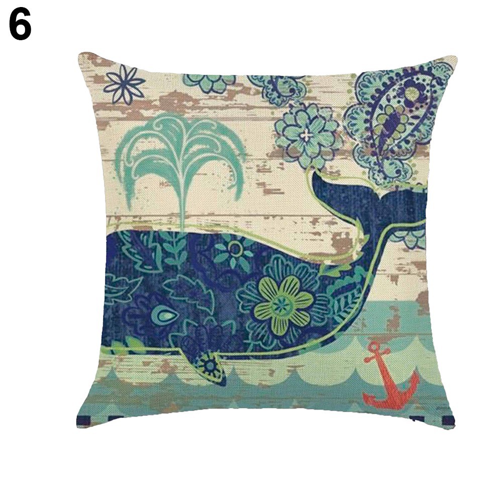 Gối tựa cổ điển in hình vỏ sò, cá heo, rùa biển trang trí ghế sofa, giường ngủ 18inch