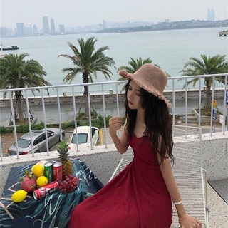 Váy maxi dáng xoè xẻ tà đan dây chéo