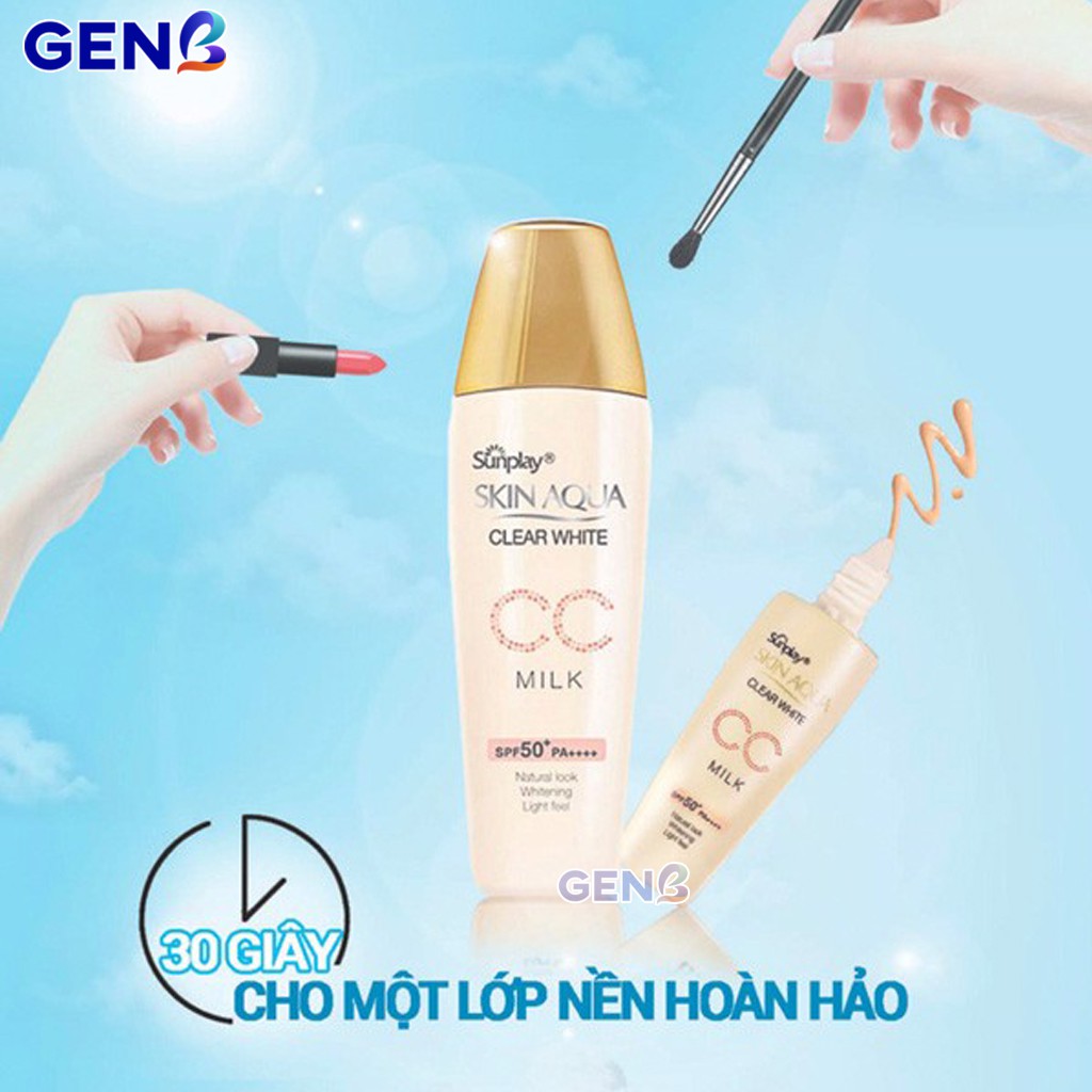 [ CHÍNH HÃNG] Kem Chống Nắng SkinAqua Dưỡng Da & Trang Điểm Nhẹ Sunplay Skin Aqua Clear White CC Milk 25g - Mỹ Phẩm GenB