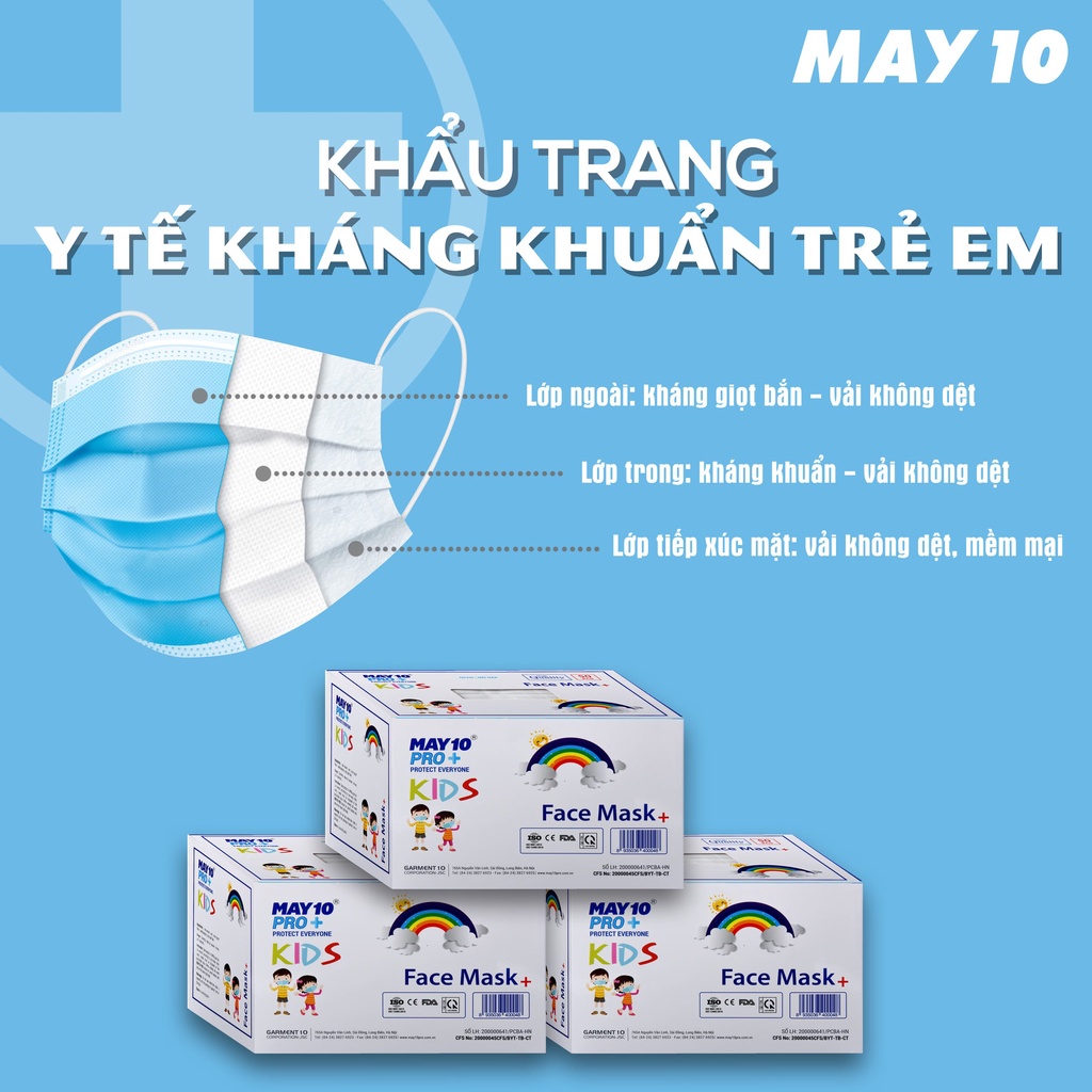 Combo 2 hộp khẩu trang gồm 1 hộp khẩu trang y tế người lớn và 1 hộp khẩu trang y tế trẻ em May 10