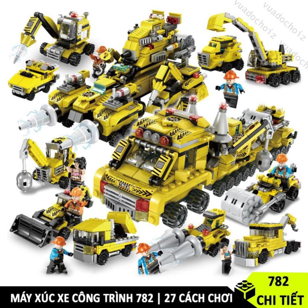 ĐỒ CHƠI LEGO XẾP HÌNH XÂY DỰNG THÀNH PHỐ GỒM MÁY XÚC, XE CẨU, XE TẢI, XE TRỘN BÊ TÔNG