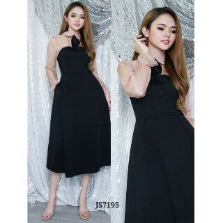 Đầm thun phối vai lưới