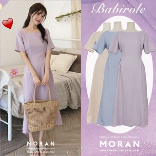 (ORDER) Váy MORAN cộc tay dáng dài đơn giản cổ vuông thắt eo nhẹ nhàng vintage Hàn Quốc