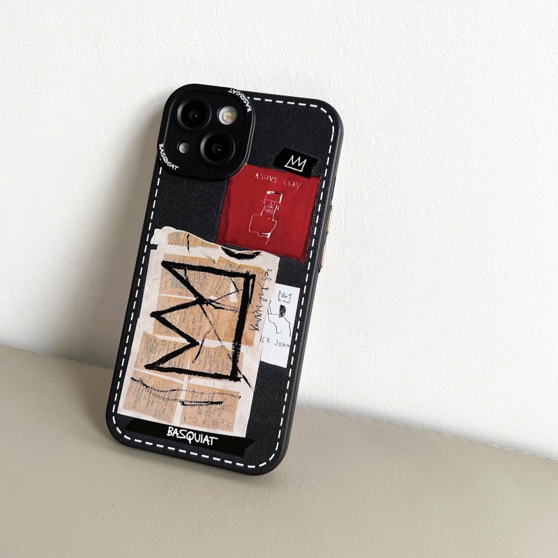 Ốp Điện Thoại Da Họa Tiết Basquiat Cho iPhone 13 Pro Max 12 11 Mini X Xs Max Xr SE2 7 8 Plus