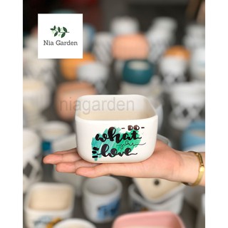 Chậu cây gốm sứ vẽ, vuông thấp mini