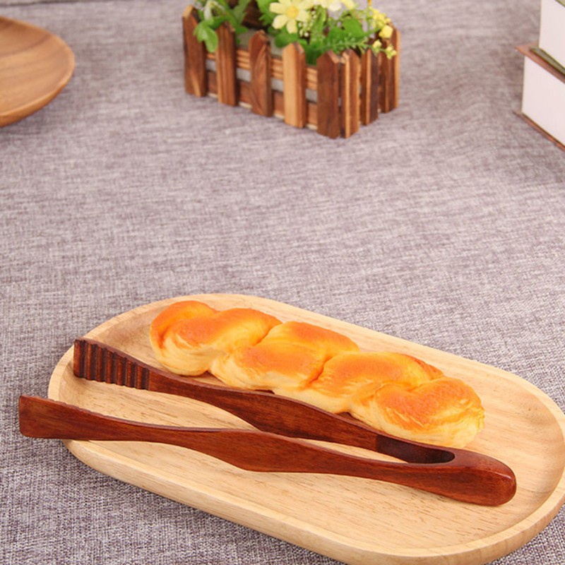 VA   Natural Wooden Food Tongs Toast Bacon Steak Pastry Clamp Bread Clip Kitchen Tool