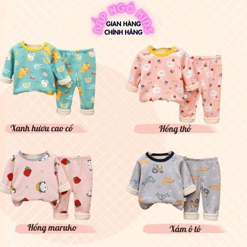 Bộ nỉ bông cho bé, quần áo dài tay bé trai gái, lót nhung cao cấp Bắp Ngô Kids