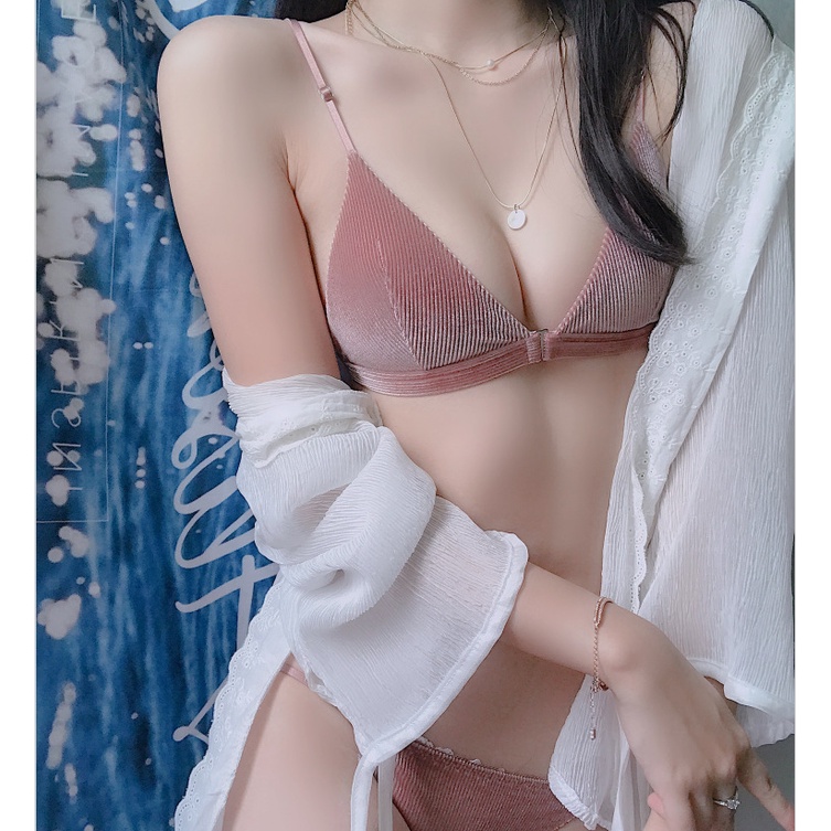 Sexy thin bra set with front buckle and no steel ring underwear