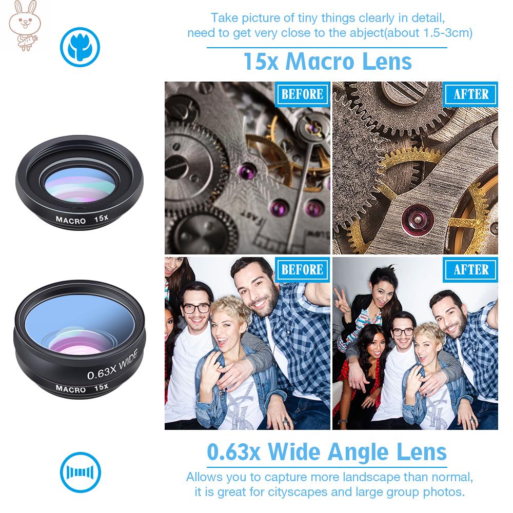 Only♥APEXEL 10 in 1 Phone Camera Lens Kit with 0.63X Wide Angle + 15X Macro + 198°Fisheye + 2X Telephoto + CPL + Star Filter + Radial Filter + Flow Filter + Kaleidoscope 3 + Kaleidoscope 6 Compatible with Android 