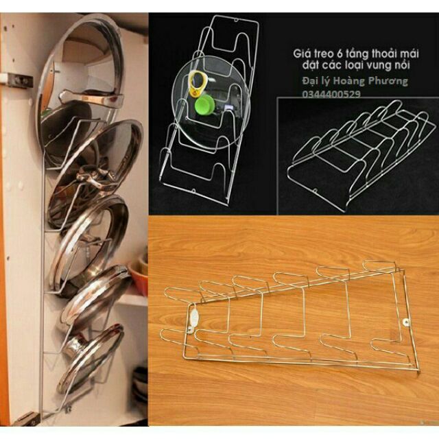 Giá treo xoong nồi inox, giá treo vung inox