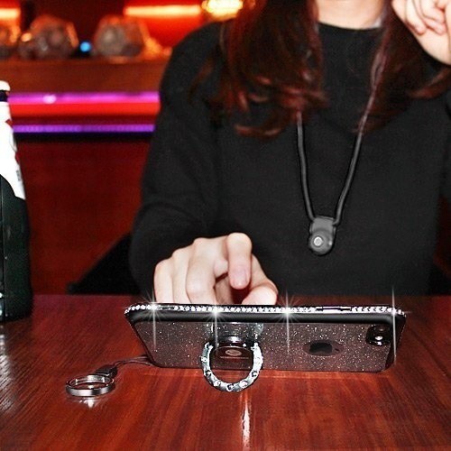 Ốp điện thoại TPU mềm đính kim cương giả lấp lánh kèm giá đỡ cho Iphone Samsung