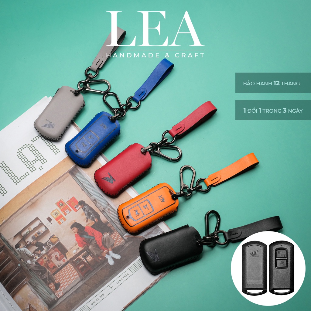 Ốp chìa khóa smartkey Honda AirBlade Vario150 Lead Vision Scoopy Click 2 nút bấm LV khâu tay có tay cầm ABKV CD