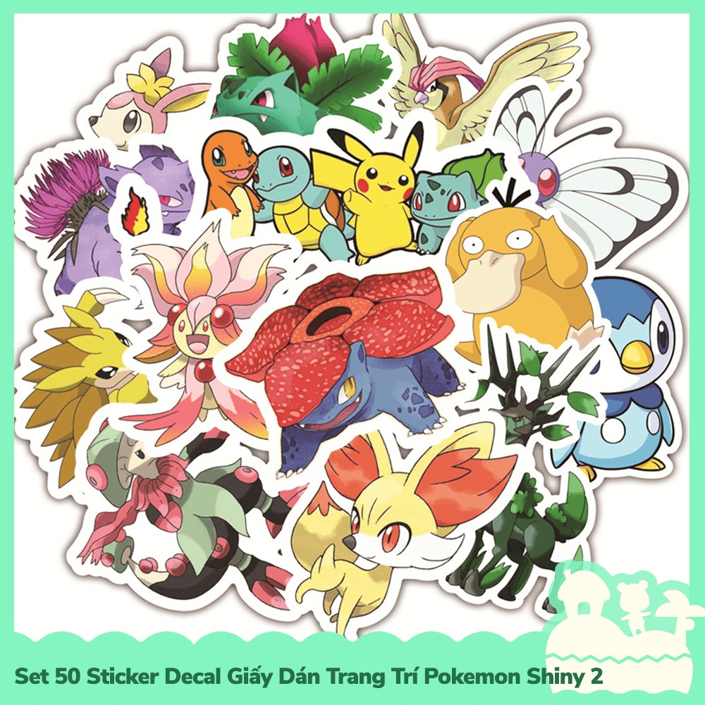 [Sẵn VN - NowShip] Set 50 Sticker Decal Dán Trang Trí Mẫu Nhân Vật Hoạt Hình Anime Manga Game Nintendo Po-kemon Shiny 2