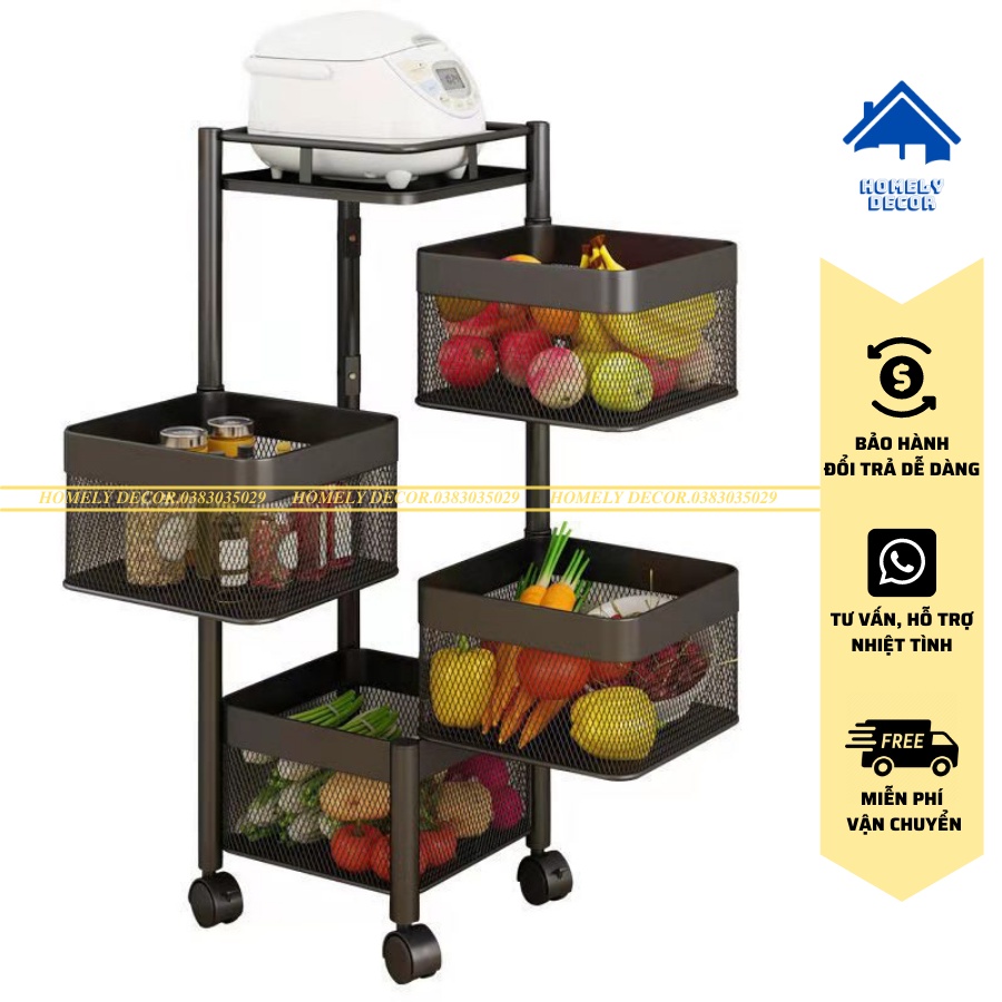 FREESHIP 🆓 Kệ Sắt Vuông Xoay 360* - 4 TẦNG - Chất Liệu Thép Không Gỉ Có Bánh Xe Di Chuyển Hàng Xuất Khẩu