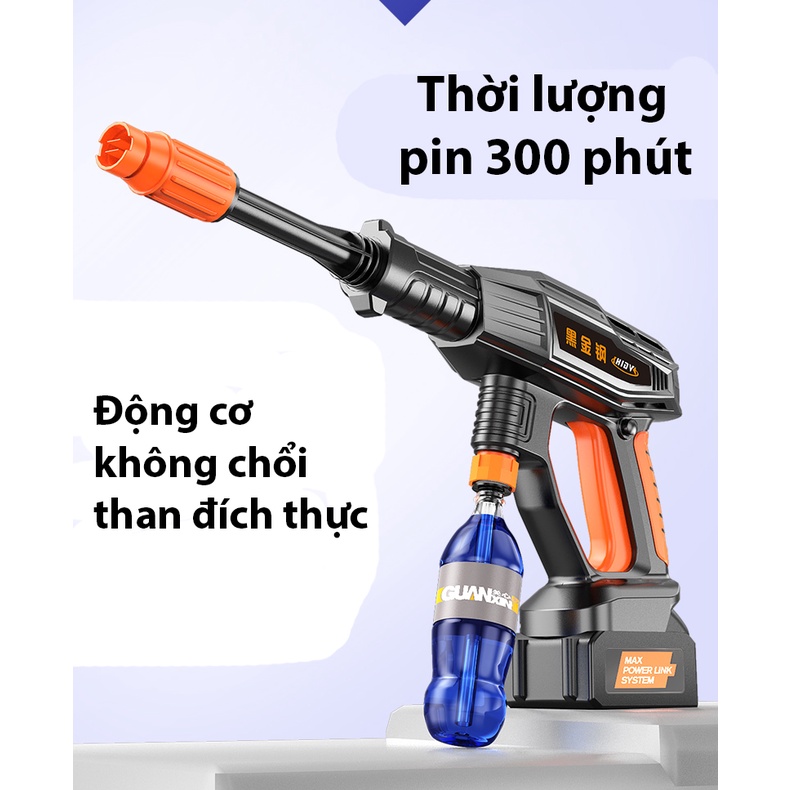 Máy rửa xe mini cầm tay đa năng dùng pin áp lực cao rửa xe máy ô tô, làm sạch sân vườn thảm chiếu tiện lợi