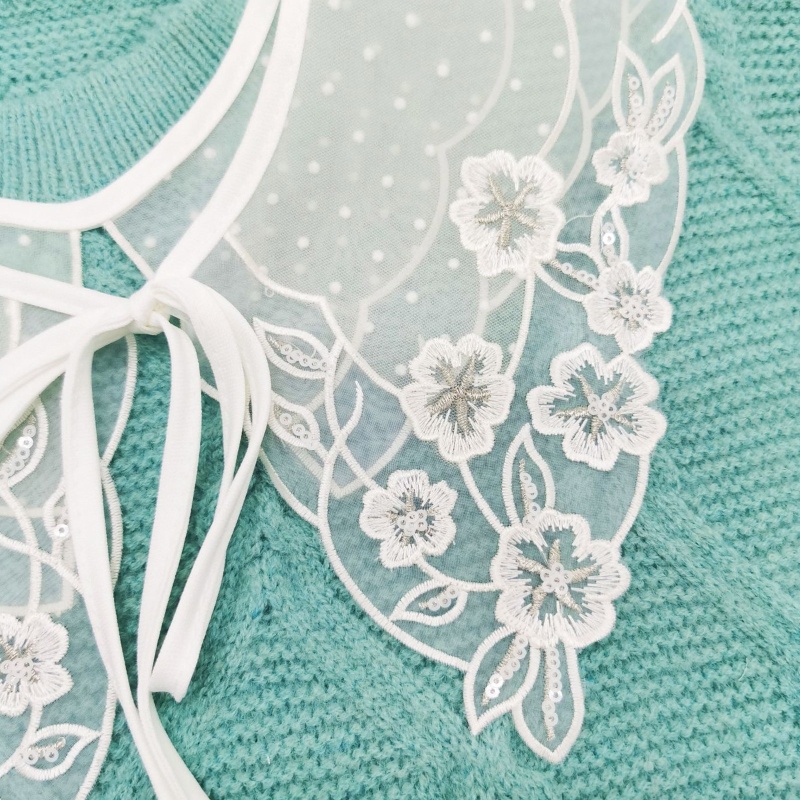 Cổ Áo Sơ Mi Giả Thêu Hoa Phối Ren Có Thể Tháo Rời Thời Trang Cho Nữ