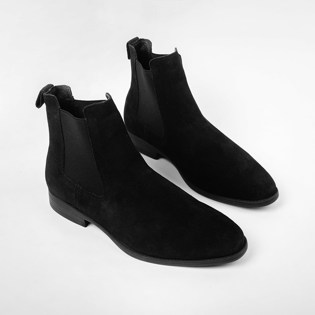 Giày Chelsea boots da bò lộn tăng chiều cao màu đen