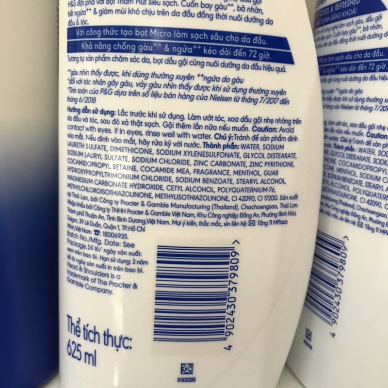 Dầu gội sạch gàu Head &amp; Shoulders bạc hà mát rượi 625ml
