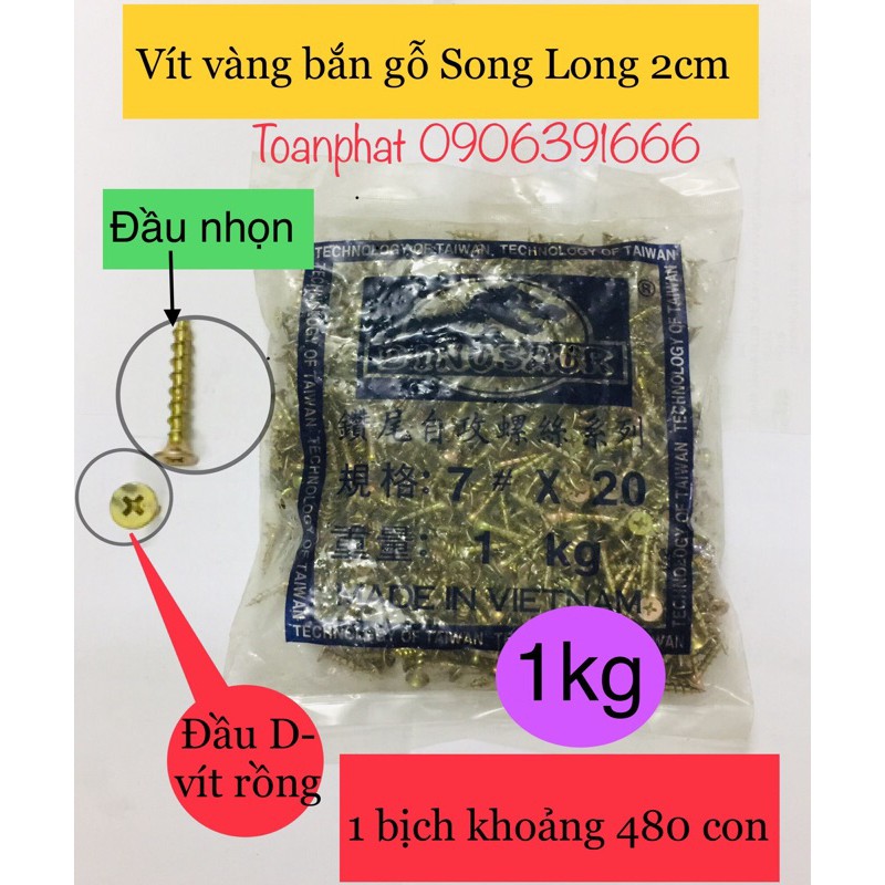 [Loại 1] Vít vàng đầu bằng (lã) | bắn gỗ Song Long đủ size: 1,5-2-2,5-3-4-5-6-7 cm