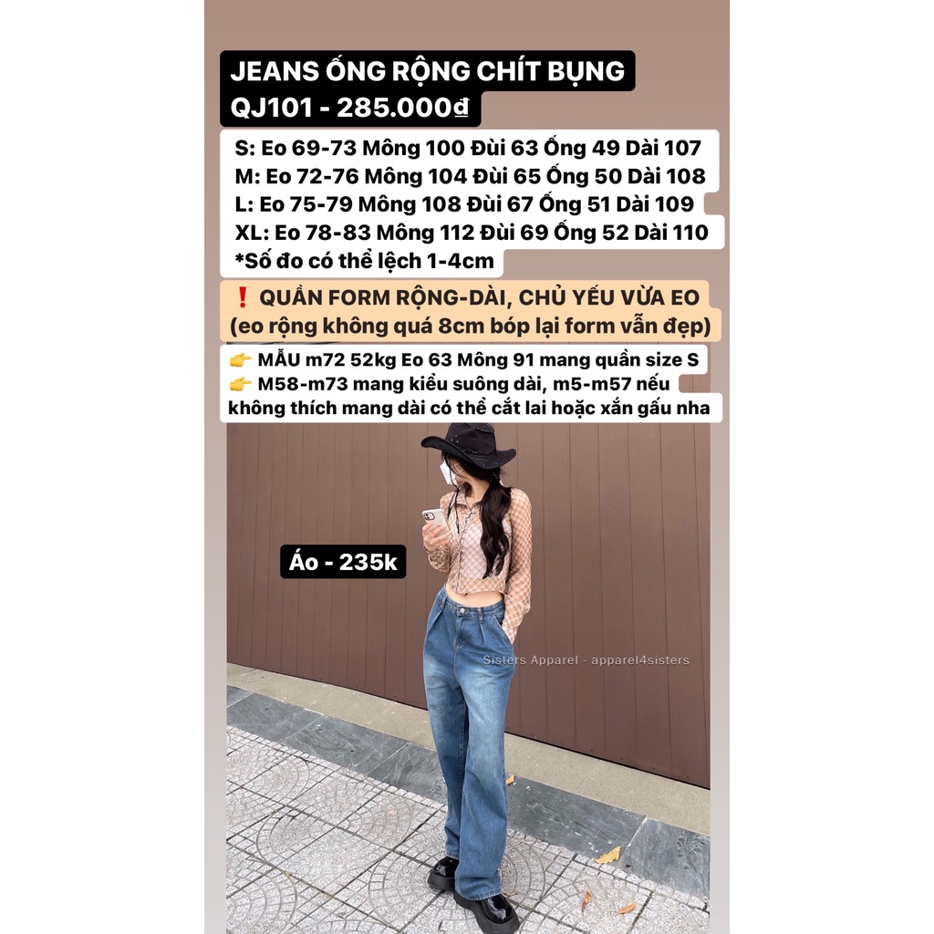 Quần Jeans ống rộng chít bụng-QJ101