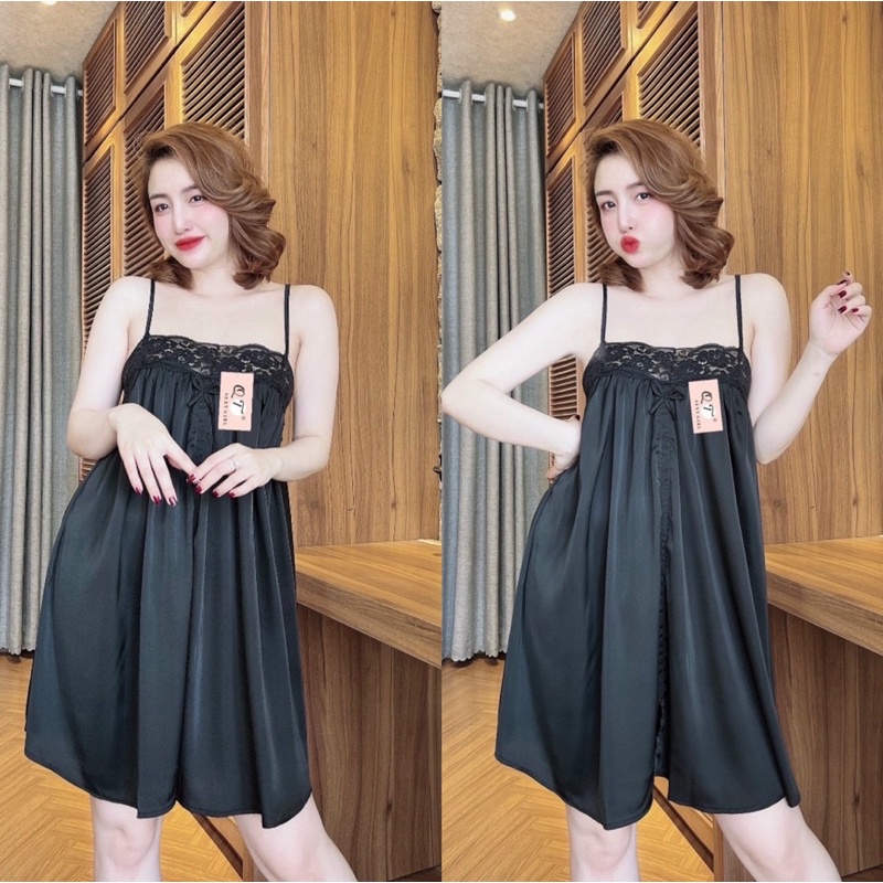 Váy ngủ sexy, váy ngủ nữ 2 dây lụa latin mềm mịn mặc ngủ thoải mái sang trọng Freesize <70kg
