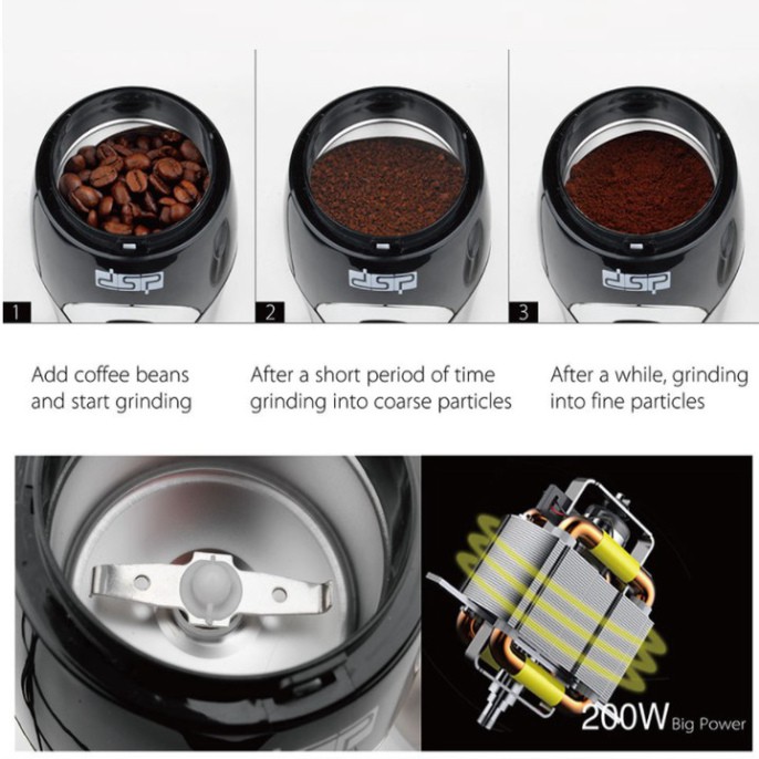 Sản phẩm Máy xay cà phê và các loại hạt, thương hiệu cao cấp DSP KA3001 công suất 200W- Bảo hành 12 tháng .