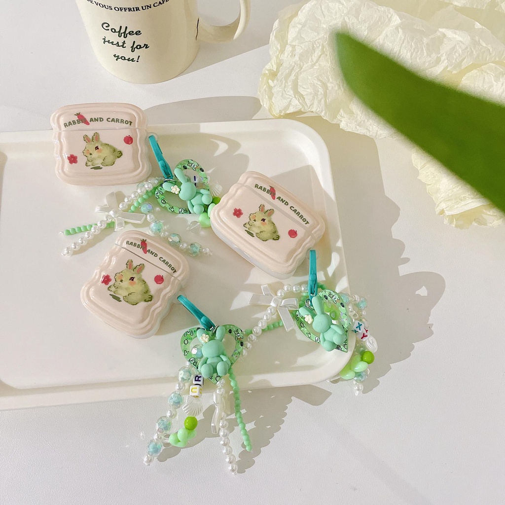 Vỏ Bảo Vệ Hộp Sạc Tai Nghe Bluetooth AirPods pro 1 / 2 3 2021 gen3 Bằng Silicon tpu Mềm Hình Thỏ Hoạt Hình Chống Sốc Kèm Móc Khóa Ngọc Trai